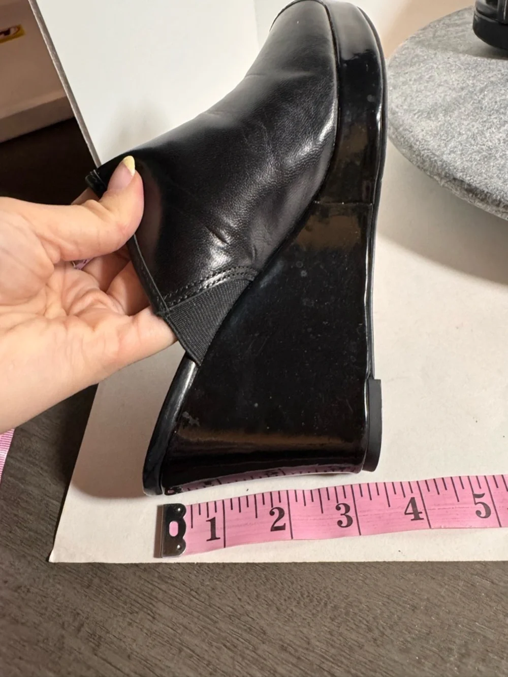Vintage 90s Black Wedge Mules Heels 6